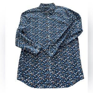 Banana Republic Blue Orange Floral Long Sleeve Dress Shirt Non-Iron Slim Size XL